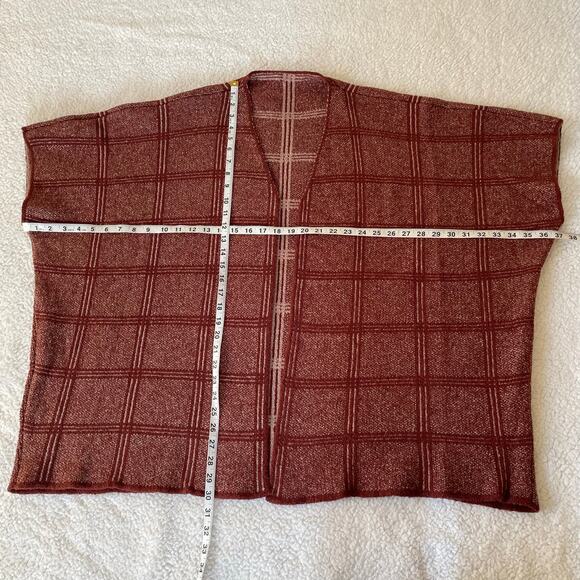 Rust Textured Knit Windowpane Open Cardigan Boho Cozy Layering - Picture 5 of 9